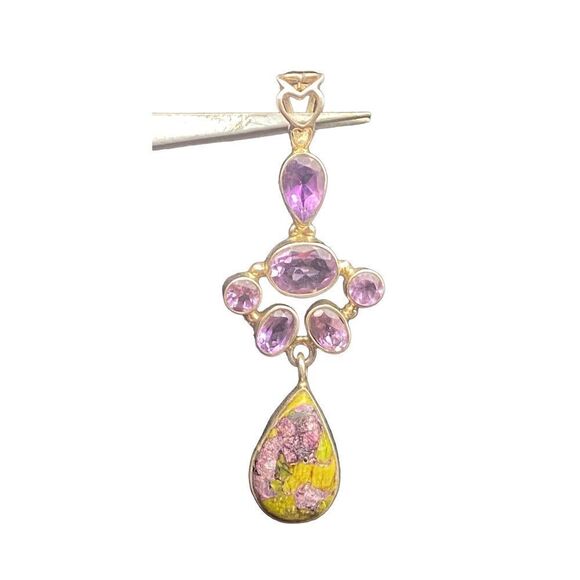 Amethyst Atlantisite Pendant with sterling silver 925 with multiple gems and dro - Picture 2 of 9